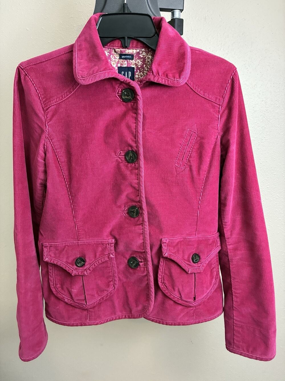 GAP Women's Size 4 Corduroy Jacket Fuchsia Pink Floral Lined Vintage Y2K